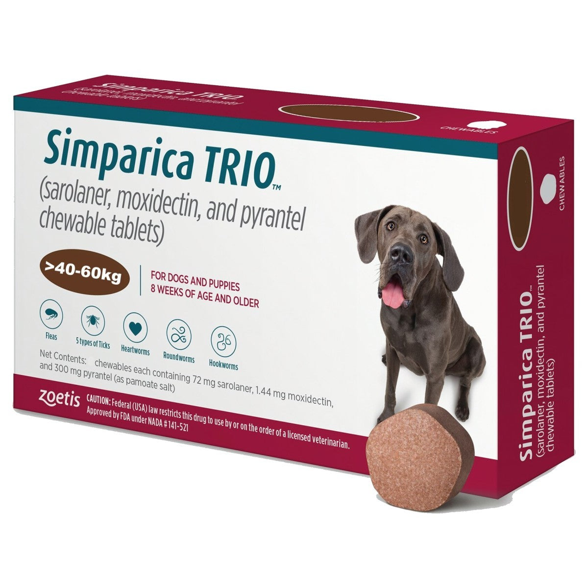 Simparica Trio 72mg Chewable Tablets for Dogs (40 - 60kg) 30s