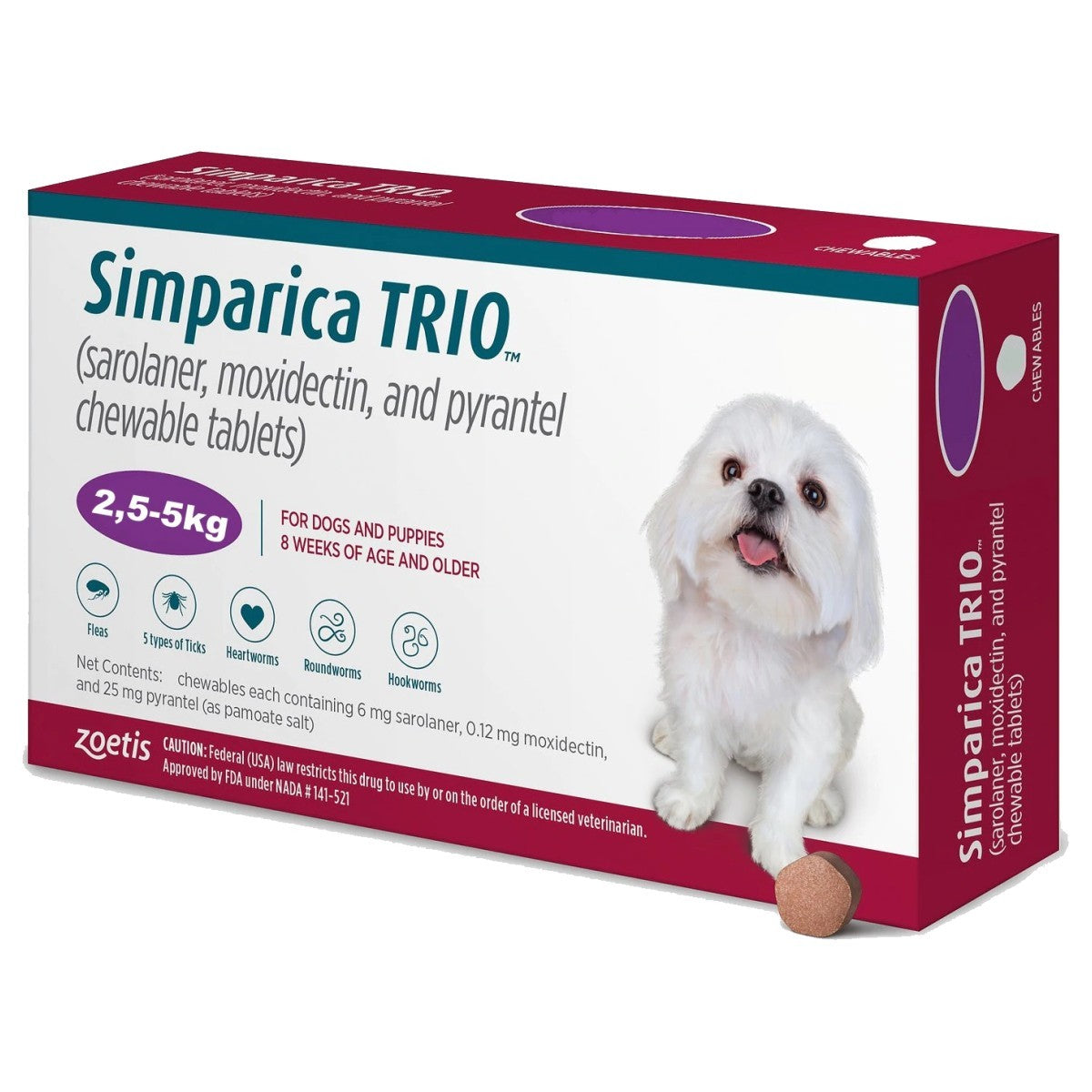 Simparica Trio 6mg Chewable Tablets for Dogs (2.5 - 5kg) 30s