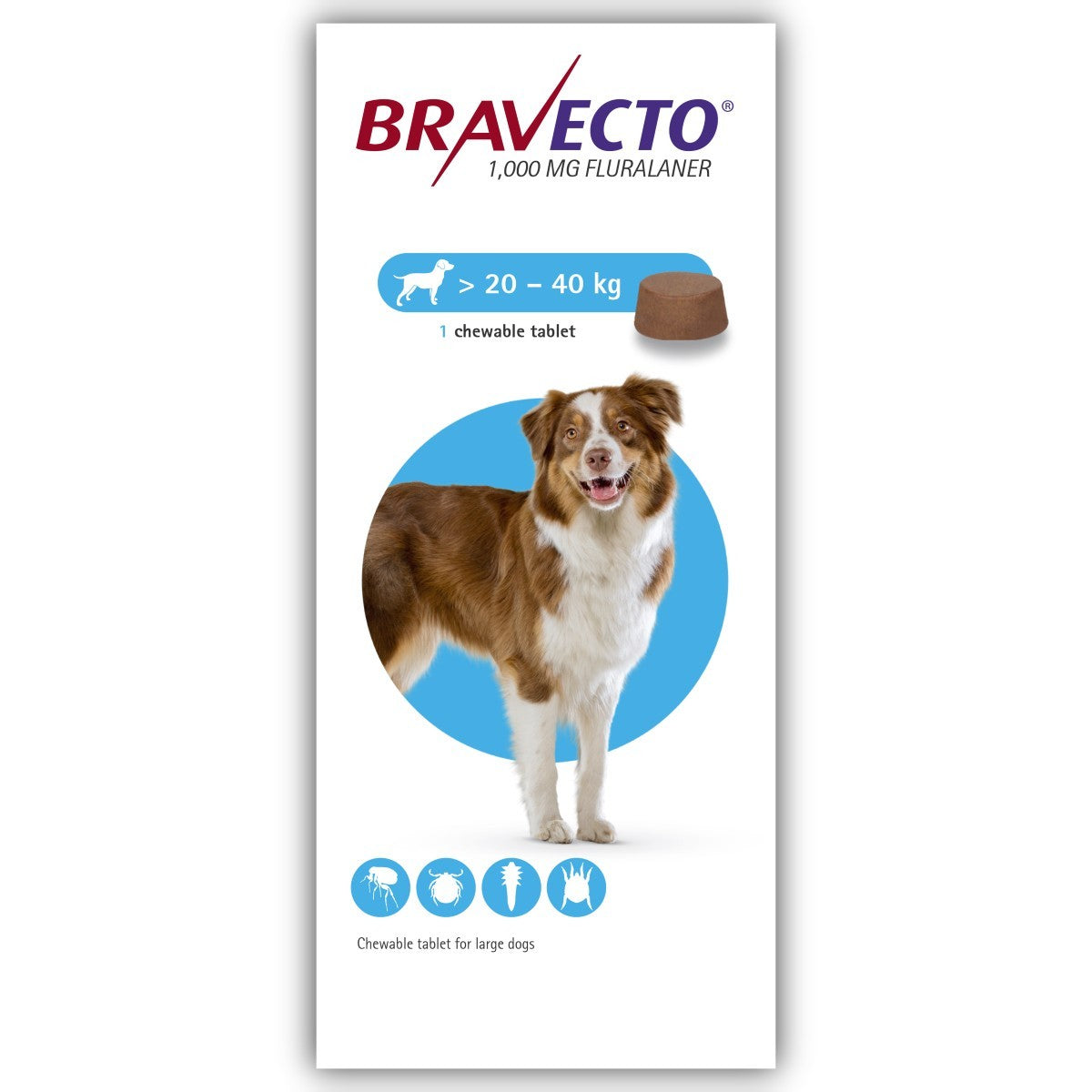 BRAVECTO 1000 mg CHEWABLE TABLETS LARGE DOGS 20-40 Kg