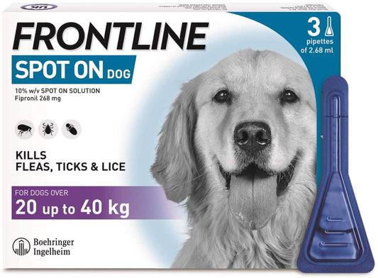 FRONTLINE Spot On Flea & Tick Treatment for Large Dogs (20-40 kg) - 3 Pipettes