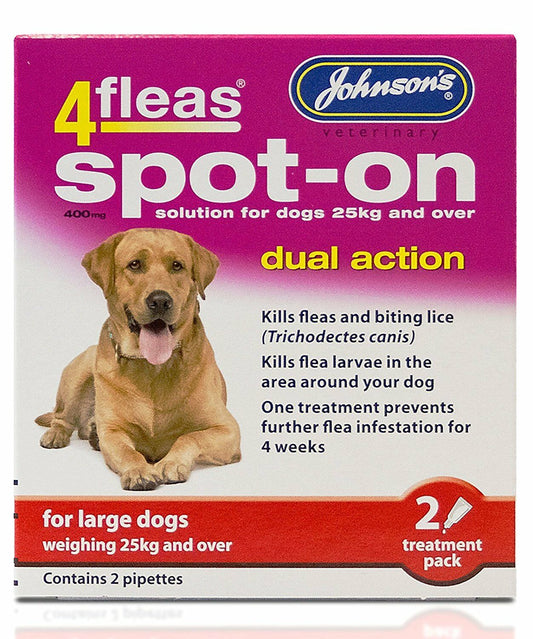 JOHNSONS 4FLEAS LARGE DOG SPOT-ON DUAL ACTION TREATMENT KILL FLEAS & LARVAE 2 P